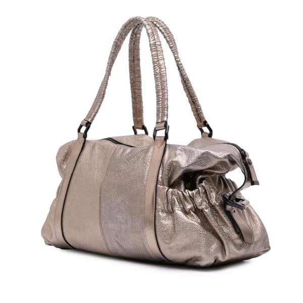Pre-owned Burberry Small Metallic Calfskin Curzon Satchel Gold