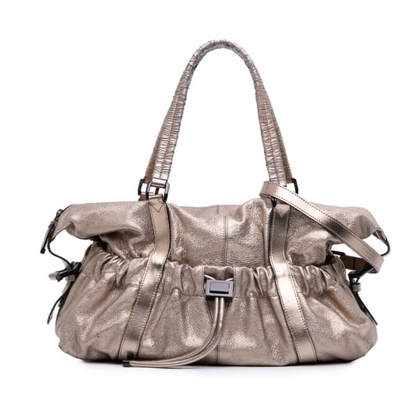 Pre-owned Burberry Small Metallic Calfskin Curzon Satchel Gold