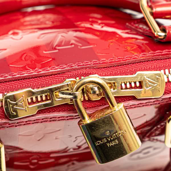 Pre-owned Louis Vuitton Monogram Vernis Rayures Alma BB Red