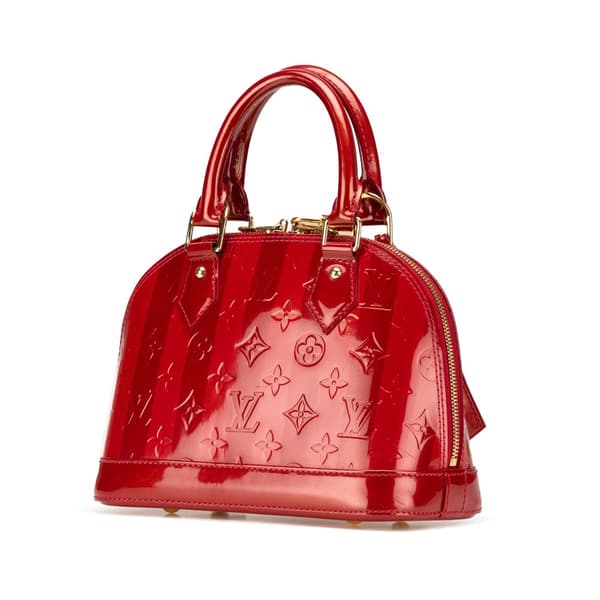 Pre-owned Louis Vuitton Monogram Vernis Rayures Alma BB Red