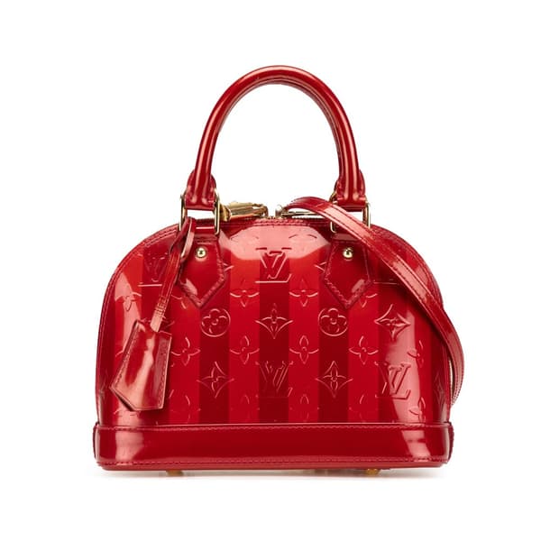 Pre-owned Louis Vuitton Monogram Vernis Rayures Alma BB Red
