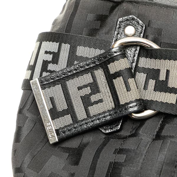 Pre-owned Fendi Zucca Nylon Zip Code Handbag Black