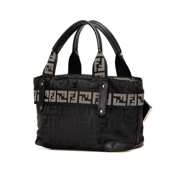 Pre-owned Fendi Zucca Nylon Zip Code Handbag Black
