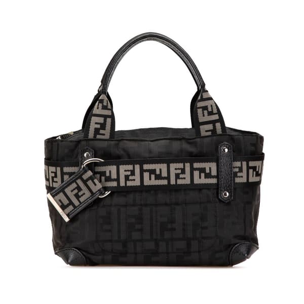 Pre-owned Fendi Zucca Nylon Zip Code Handbag Black