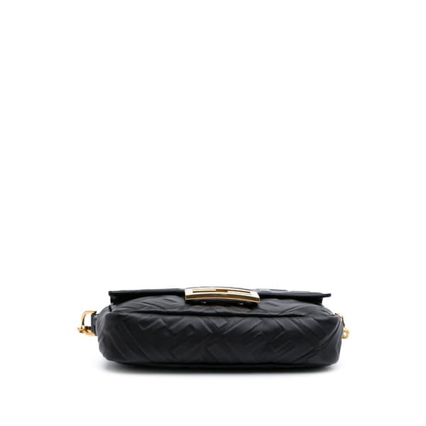Pre-owned Fendi Mini Zucca Embossed Leather Baguette Satchel Black