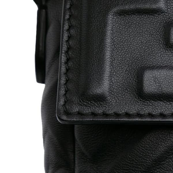 Pre-owned Fendi Mini Zucca Embossed Leather Baguette Satchel Black