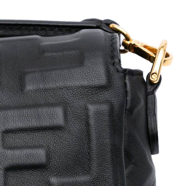 Pre-owned Fendi Mini Zucca Embossed Leather Baguette Satchel Black