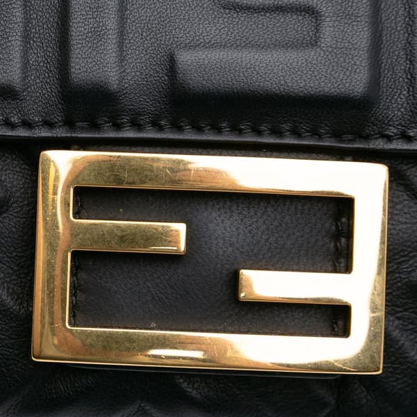 Pre-owned Fendi Mini Zucca Embossed Leather Baguette Satchel Black