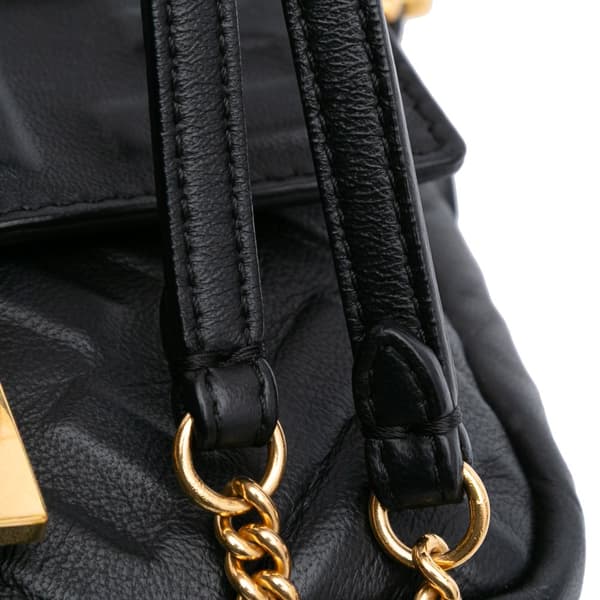 Pre-owned Fendi Mini Zucca Embossed Leather Baguette Satchel Black