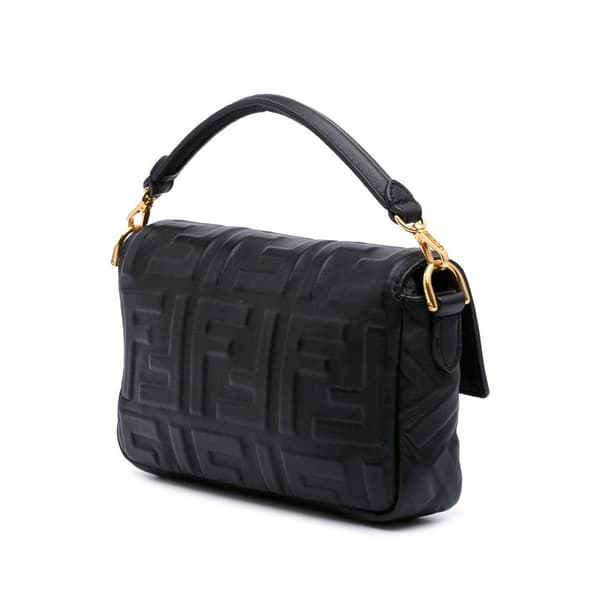 Pre-owned Fendi Mini Zucca Embossed Leather Baguette Satchel Black