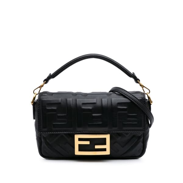 Pre-owned Fendi Mini Zucca Embossed Leather Baguette Satchel Black