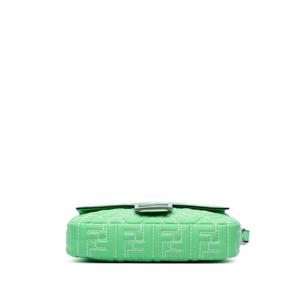 Pre-owned Fendi Zucca Embossed Stitched Leather Baguette Satchel Green