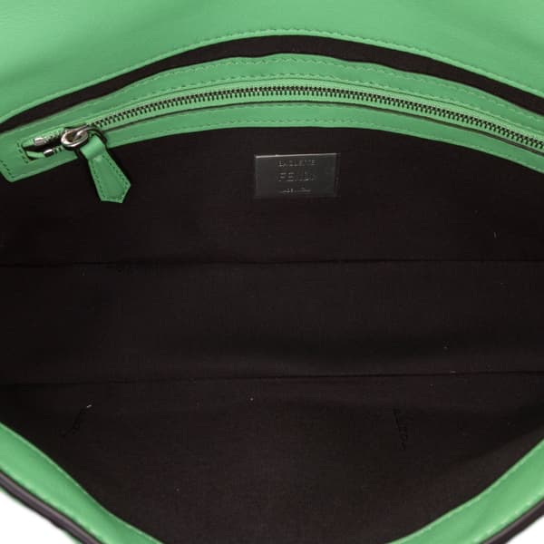 Pre-owned Fendi Zucca Embossed Stitched Leather Baguette Satchel Green