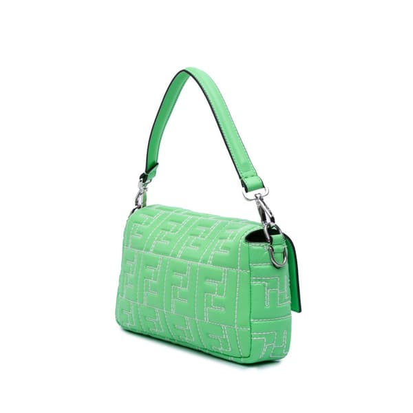 Pre-owned Fendi Zucca Embossed Stitched Leather Baguette Satchel Green