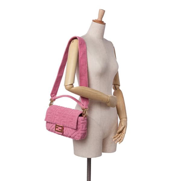 Pre-owned Fendi Zucca Embossed Terry Cloth Baguette Satchel Pink