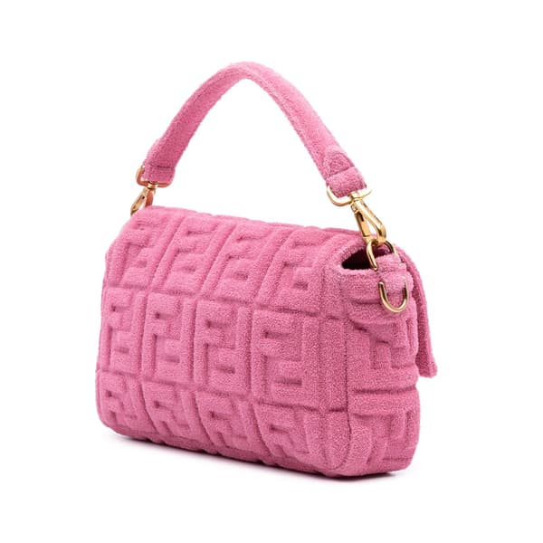 Pre-owned Fendi Zucca Embossed Terry Cloth Baguette Satchel Pink