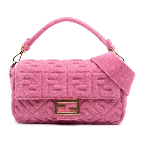 Pre-owned Fendi Zucca Embossed Terry Cloth Baguette Satchel Pink