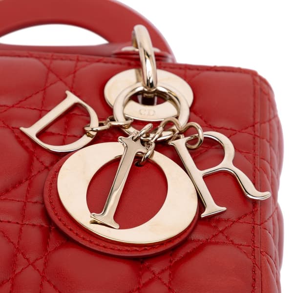 Pre-owned Dior Small Lambskin Cannage My ABCDior Lady Dior Red