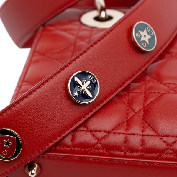 Pre-owned Dior Small Lambskin Cannage My ABCDior Lady Dior Red