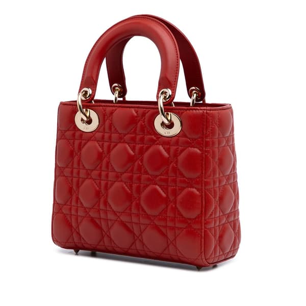 Pre-owned Dior Small Lambskin Cannage My ABCDior Lady Dior Red