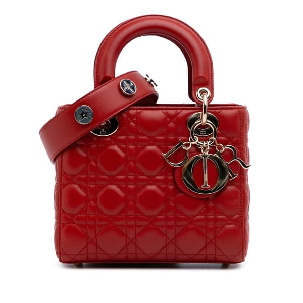 Pre-owned Dior Small Lambskin Cannage My ABCDior Lady Dior Red