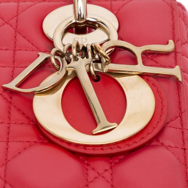 Pre-owned Dior Small Lambskin Cannage My ABCDior Lady Dior Red