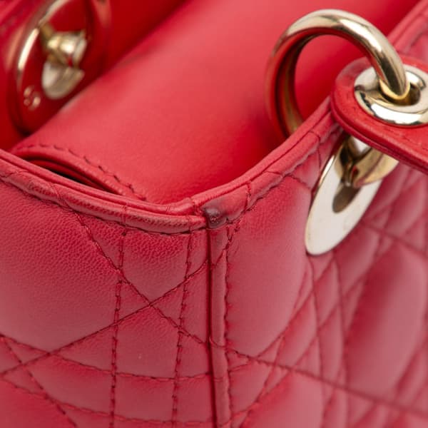 Pre-owned Dior Small Lambskin Cannage My ABCDior Lady Dior Red