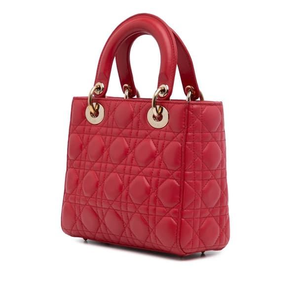 Pre-owned Dior Small Lambskin Cannage My ABCDior Lady Dior Red