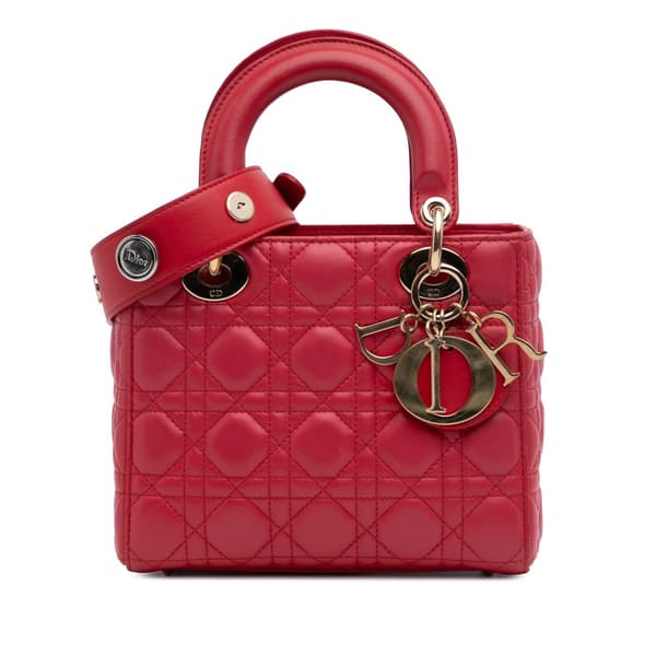 Pre-owned Dior Small Lambskin Cannage My ABCDior Lady Dior Red