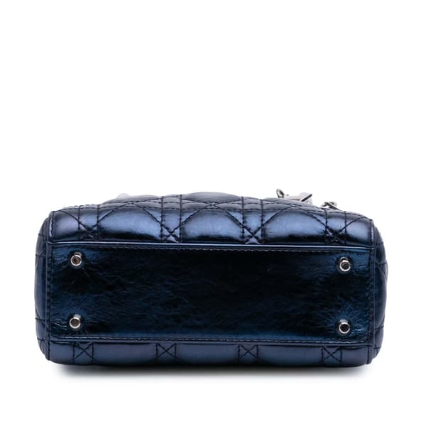 Pre-owned Dior Mini Metallic Calfskin Cannage Lady Dior Blue