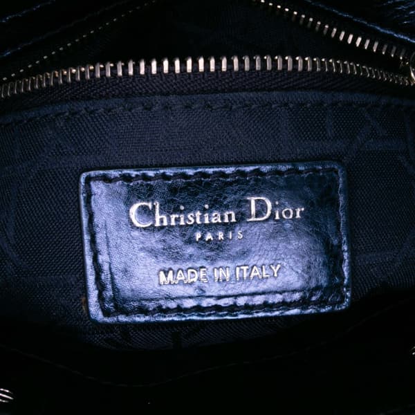 Pre-owned Dior Mini Metallic Calfskin Cannage Lady Dior Blue