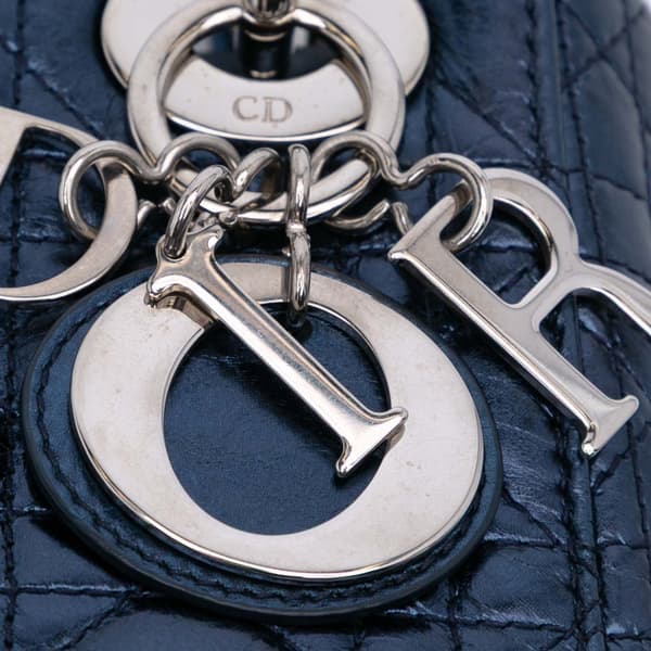 Pre-owned Dior Mini Metallic Calfskin Cannage Lady Dior Blue