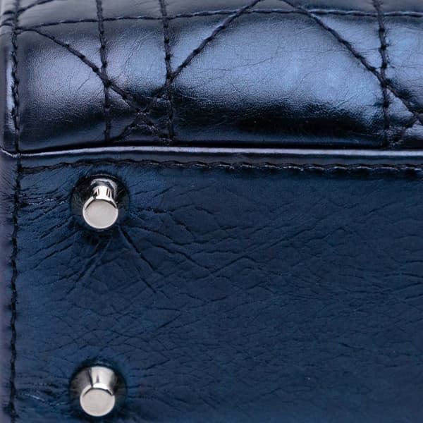 Pre-owned Dior Mini Metallic Calfskin Cannage Lady Dior Blue