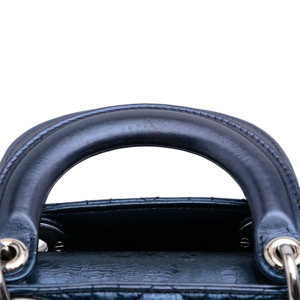 Pre-owned Dior Mini Metallic Calfskin Cannage Lady Dior Blue