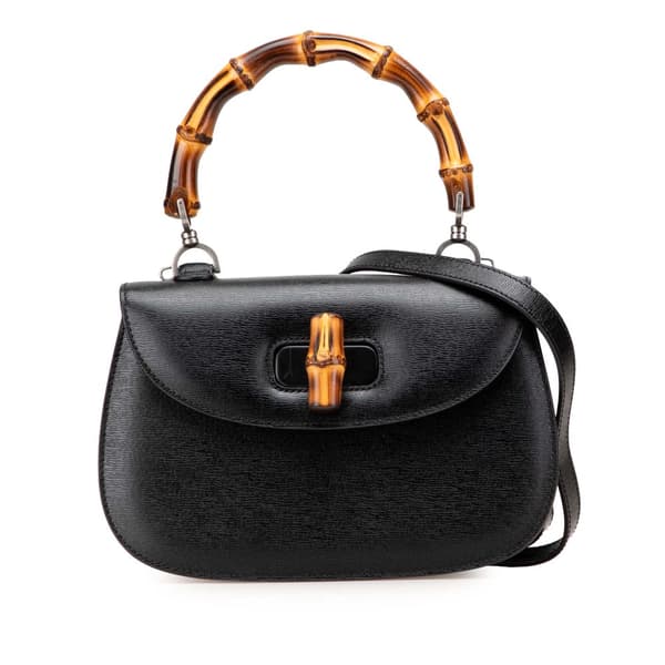 Pre-owned Gucci Calfskin Bamboo Night Black