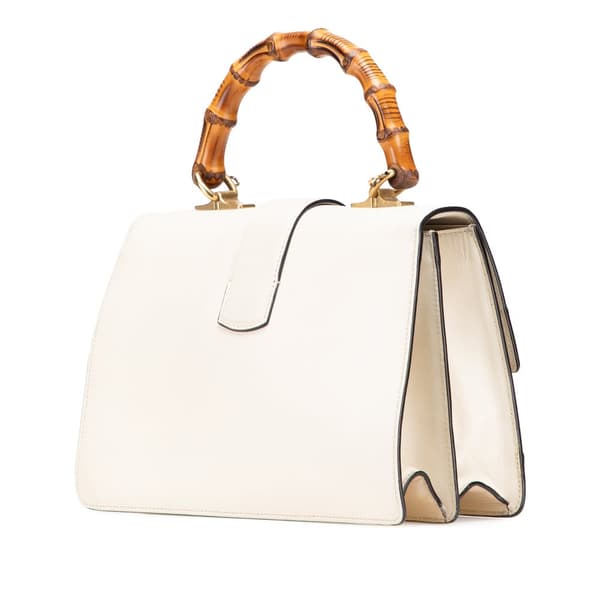 Pre-owned Gucci Medium Leather Bamboo Dionysus Web Satchel White