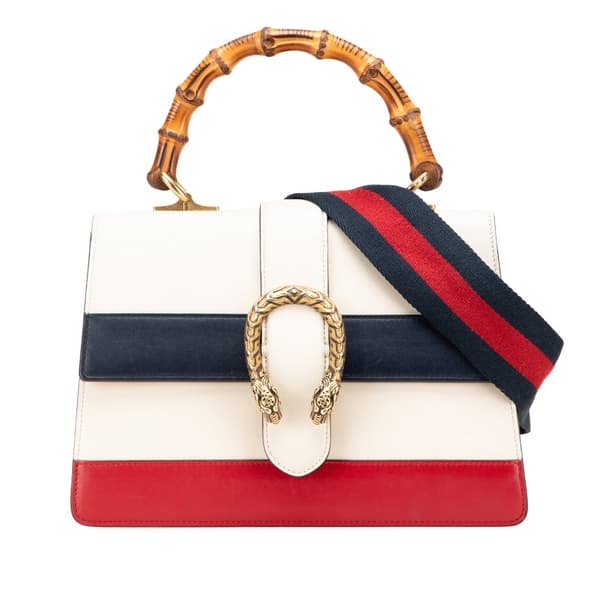 Pre-owned Gucci Medium Leather Bamboo Dionysus Web Satchel White