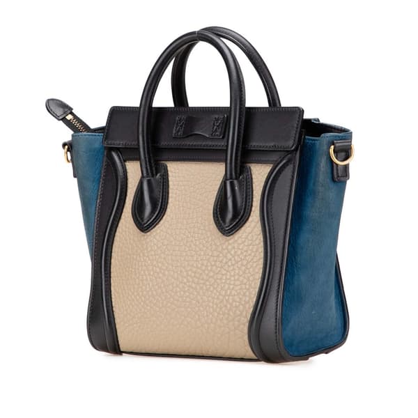 Pre-owned Celine Nano Tricolor Nubuck and Calfskin Luggage Tote Brown