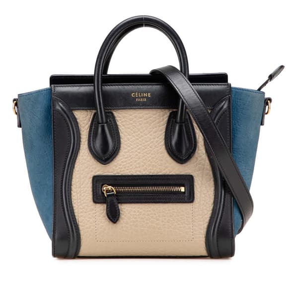 Pre-owned Celine Nano Tricolor Nubuck and Calfskin Luggage Tote Brown