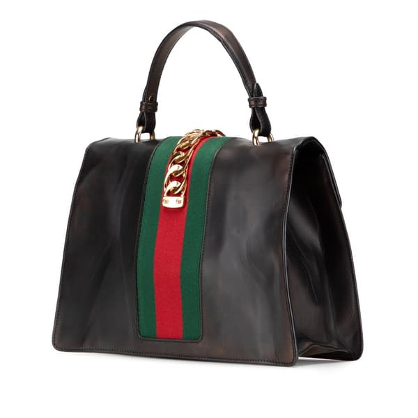 Pre-owned Gucci Medium Leather Sylvie Top Handle Bag Black