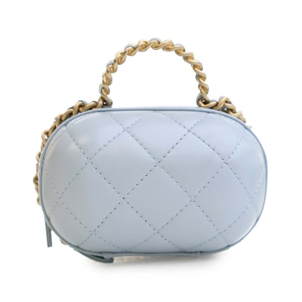 Pre-owned Chanel Quilted Lambskin CC Bubble Vanity Case With Chain Blue