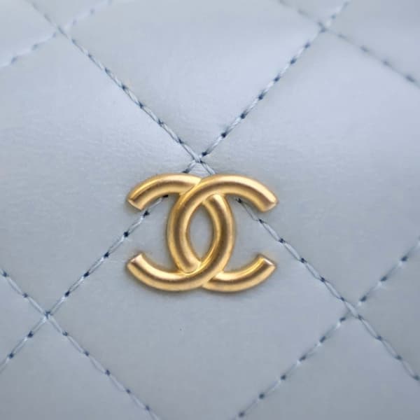 Pre-owned Chanel Quilted Lambskin CC Bubble Vanity Case With Chain Blue