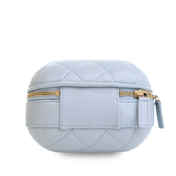Pre-owned Chanel Quilted Lambskin CC Bubble Vanity Case With Chain Blue
