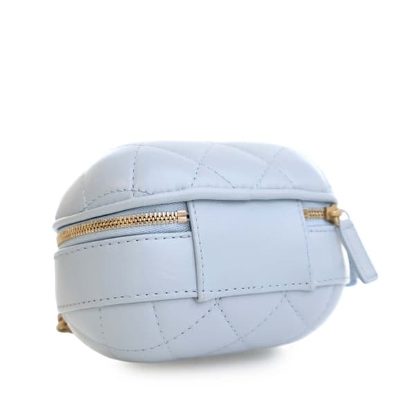 Pre-owned Chanel Quilted Lambskin CC Bubble Vanity Case With Chain Blue