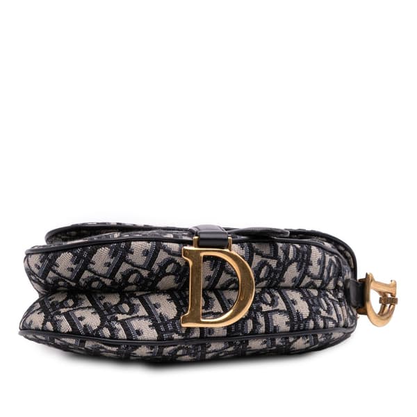 Pre-owned Dior Mini Oblique Canvas Saddle Bag Blue