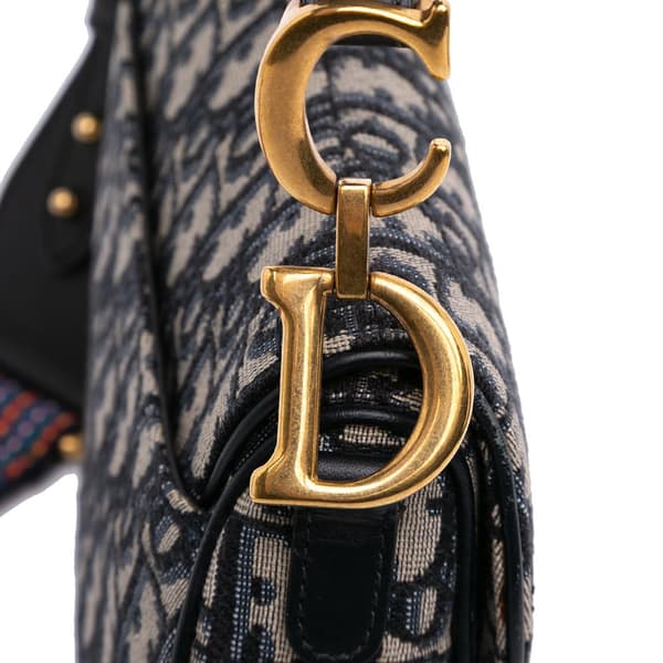 Pre-owned Dior Mini Oblique Canvas Saddle Bag Blue
