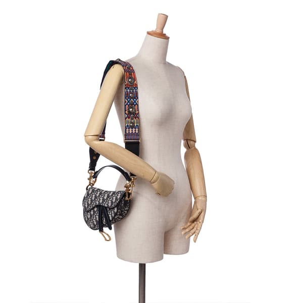 Pre-owned Dior Mini Oblique Canvas Saddle Bag Blue