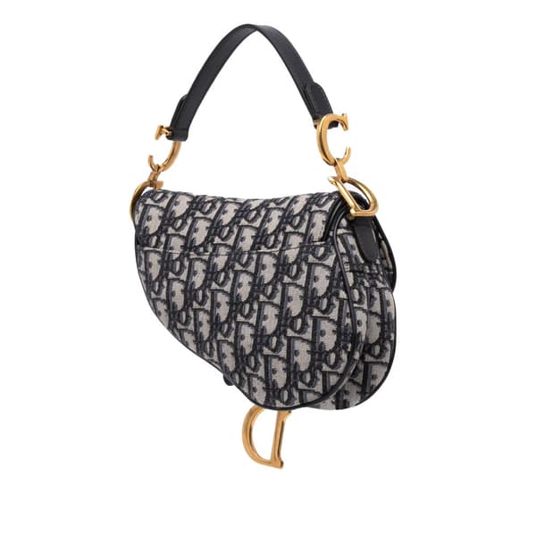Pre-owned Dior Mini Oblique Canvas Saddle Bag Blue