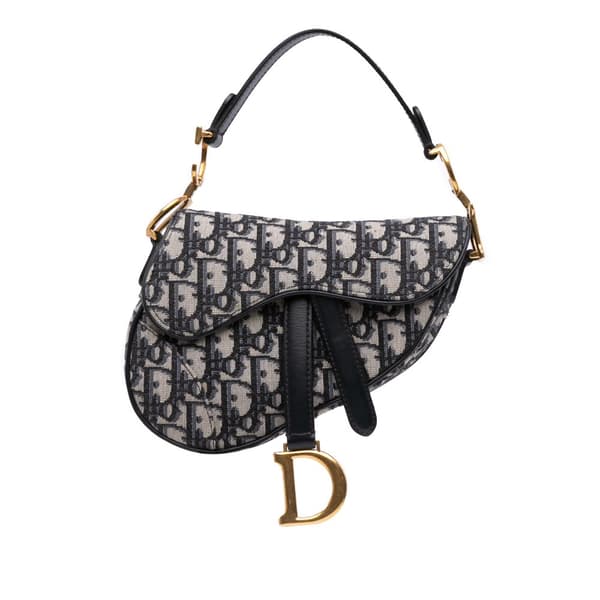 Pre-owned Dior Mini Oblique Canvas Saddle Bag Blue