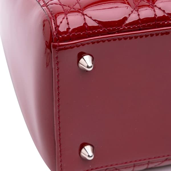 Pre-owned Dior Medium Patent Cannage Lady Dior Red
